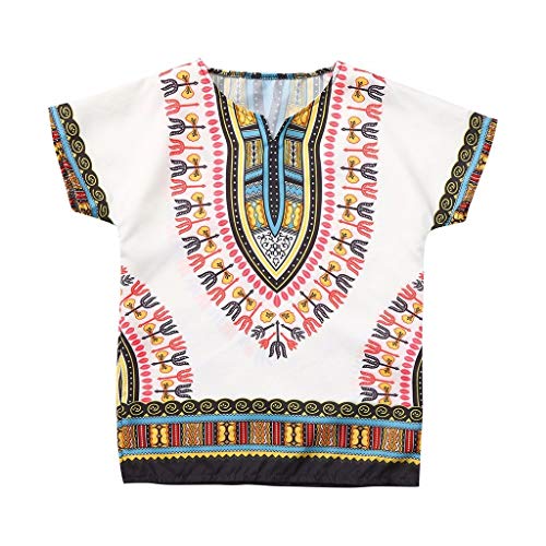 YWLINK T Shirt Manga Corta Tops De Camiseta De Estilo éTnico De Estilo Africano Masculino Y Femenino Mezcla De AlgodóN CóModo Fiesta,Rosa Caliente, Verde, Azul, PúRpura, Beige, Blanco, Naranja