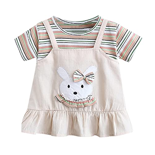 YWLINK Vestido A Juego De Color Para NiñAs Estampado De AlgodóN De Manga Corta Vestido Falso De Dos Piezas Para NiñOs Vestido De Princesa A Rayas Lindo Vestido Regalo Del DíA De Miembro