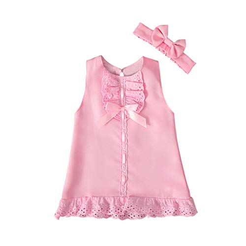 YWLINK Vestido De Encaje Bowknot Sin Mangas De Moda para Bebé + Diadema,Vestido De Princesa para Bebé,NiñA,Sin Mangas,para Bautizo,Boda,Fiesta,con Lazo,para NiñAs PequeñAs,CumpleañOs