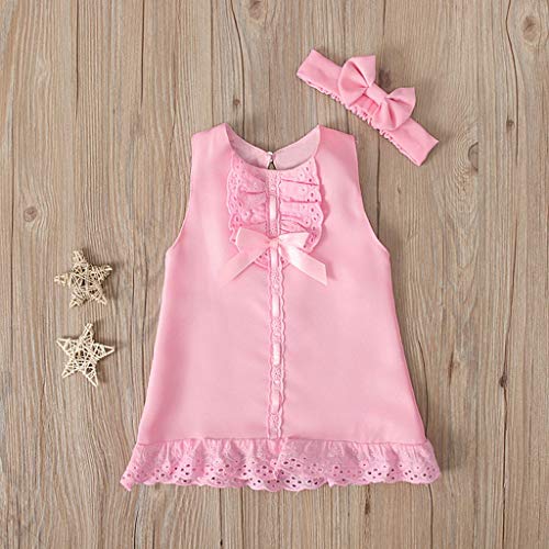 YWLINK Vestido De Encaje Bowknot Sin Mangas De Moda para Bebé + Diadema,Vestido De Princesa para Bebé,NiñA,Sin Mangas,para Bautizo,Boda,Fiesta,con Lazo,para NiñAs PequeñAs,CumpleañOs