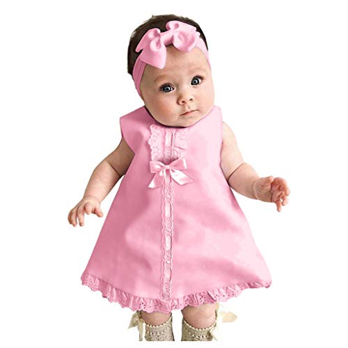 YWLINK Vestido De Encaje Bowknot Sin Mangas De Moda para Bebé + Diadema,Vestido De Princesa para Bebé,NiñA,Sin Mangas,para Bautizo,Boda,Fiesta,con Lazo,para NiñAs PequeñAs,CumpleañOs