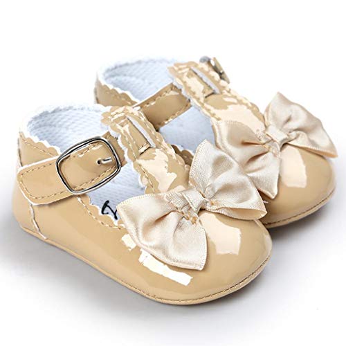 Zapatos Bebé Niña 2019 SHOBDW Zapatos De Princesa Dulce Pisos Zapatos Cuna Suela Suave Antideslizante Zapatillas Zapatos Lindos del Bowknot Primeros Pasos Zapatos Bebé Recién Nacida(Caqui,6~12)