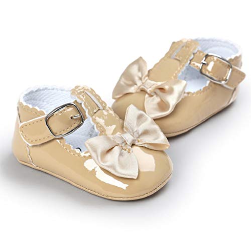 Zapatos Bebé Niña 2019 SHOBDW Zapatos De Princesa Dulce Pisos Zapatos Cuna Suela Suave Antideslizante Zapatillas Zapatos Lindos del Bowknot Primeros Pasos Zapatos Bebé Recién Nacida(Caqui,6~12)