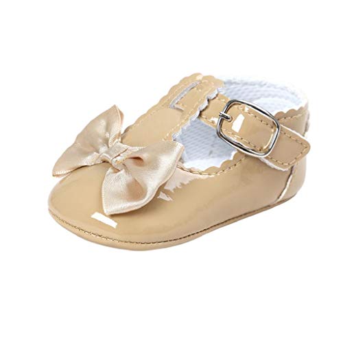 Zapatos Bebé Niña 2019 SHOBDW Zapatos De Princesa Dulce Pisos Zapatos Cuna Suela Suave Antideslizante Zapatillas Zapatos Lindos del Bowknot Primeros Pasos Zapatos Bebé Recién Nacida(Caqui,6~12)