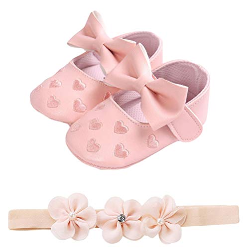 Zapatos de Niña con Diadema Regalo Set Bautizo Lovely Algodón Flor Suave Suela Zapatillas Antideslizantes Zapatos de Princesa