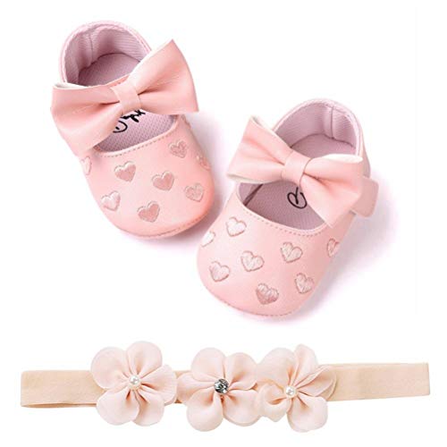 Zapatos de Niña con Diadema Regalo Set Bautizo Lovely Algodón Flor Suave Suela Zapatillas Antideslizantes Zapatos de Princesa