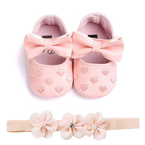 Zapatos de Niña con Diadema Regalo Set Bautizo Lovely Algodón Flor Suave Suela Zapatillas Antideslizantes Zapatos de Princesa