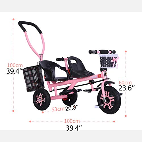 ZAW Silla de Paseo Carro de bebé Triciclo Doble for niños Carro de Bicicleta Doble for bebé Carrito Grande Cochecito extendido Cesta de Almacenamiento de toldo Carrito (Color : E)