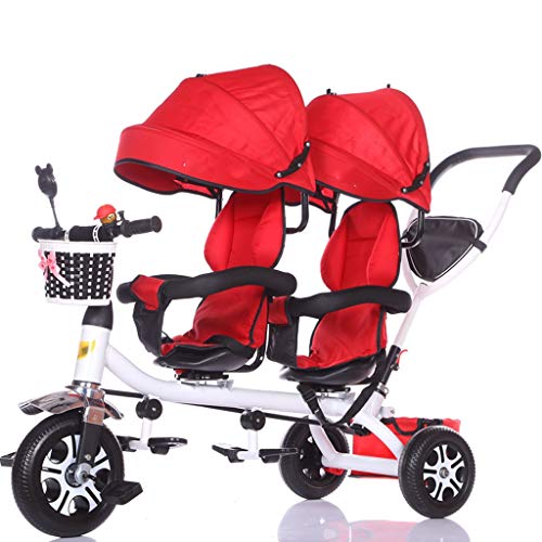 ZAW Silla de Paseo Carro de bebé Triciclo Doble for niños Carro de Bicicleta Doble for bebé Carrito Grande Cochecito extendido Cesta de Almacenamiento de toldo Carrito (Color : E)