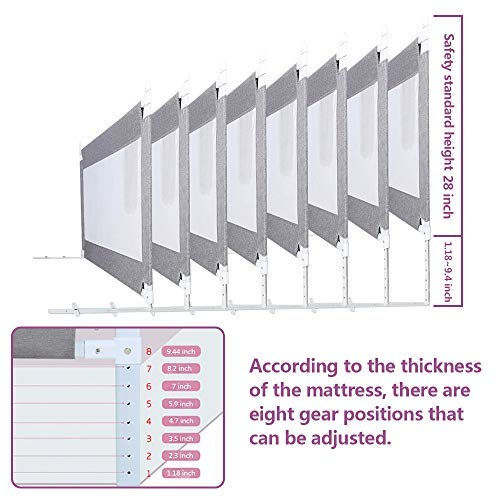 ZEHNHASE Barandilla de La Cama para bebés, Barrera de cama para niños Colchón doble, doble, tamaño completo tamaño queen y king (gris, 190cm)