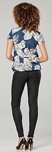 Zeta Ville - Premamá Top de Lactancia Efecto 2 en 1 Capas t-Shirt - Mujer - 436c (Azul Gris con Flores, 42-44, XL)