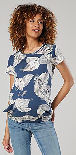 Zeta Ville - Premamá Top de Lactancia Efecto 2 en 1 Capas t-Shirt - Mujer - 436c (Azul Gris con Flores, 42-44, XL)