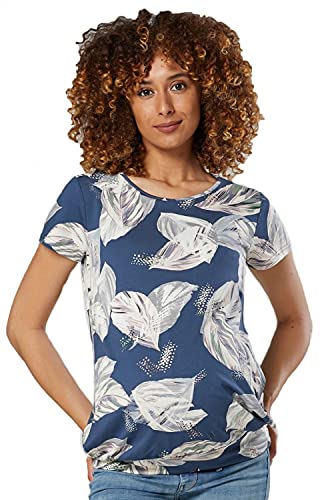 Zeta Ville - Premamá Top de Lactancia Efecto 2 en 1 Capas t-Shirt - Mujer - 436c (Azul Gris con Flores, 42-44, XL)