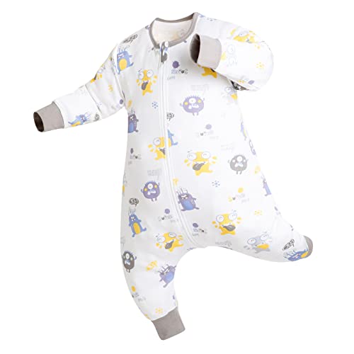 ZIGJOY Saco de Dormir con Piernas para Bebé Manga Larga 100% Algodón Pijama Manta con pies Mamelucos Mono Niño Niña Unisex para Todo el año 6-18 Meses Pequeño Monstruo