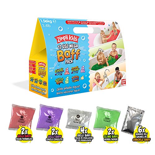 Zimpli Kids -Pack Mega Baff de 12 Usos para Jugar Hora del Baño, Incluye 4xGelli Baff, 2xSlime Baff & 6xCrackle Baff, Juego Sensorial Infantil para la Hora del Baño, Regalo Biodegradable