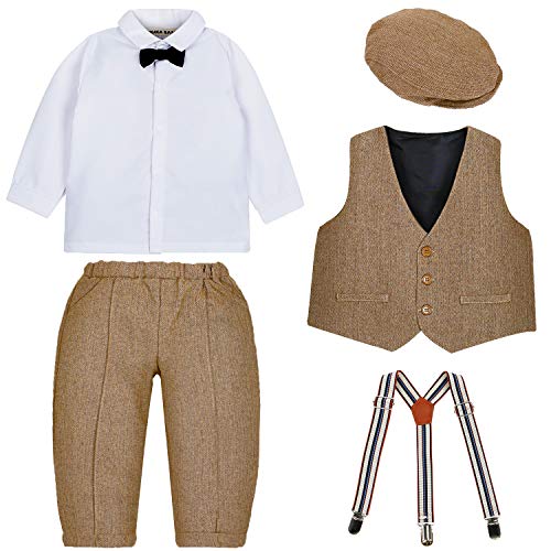 ZOEREA Bebé Chicos Conjunto de Conjunto Page Boy Trajes 4 Piezas Chaleco + Camisa + Pantalones + Chaqueta de la Boina Caballeros Boda Bautizo Conjuntos de Ropa