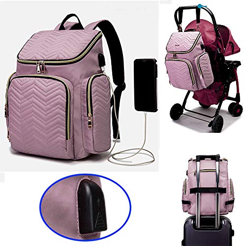 ZPTAT Mochilas para Pañales Bolsos de Maternidad Pañaleras para Bebes con Puerto USB de Gran Capacidad para Pañales y Biberones para Mamá with Ganchos Carrito Bebé,Marrón