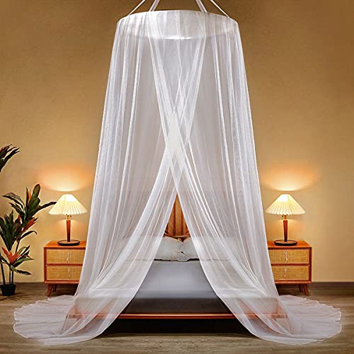 ZRE Mosquitera de Viaje, Dosel de Cama Colgante para Cama Doble e Individual, cunas, Carpa de Cama con Cortina de Malla antimosquitos Princess Dome con Gancho Adhesivo 85x280x1100 cm,Blanco,1.5M