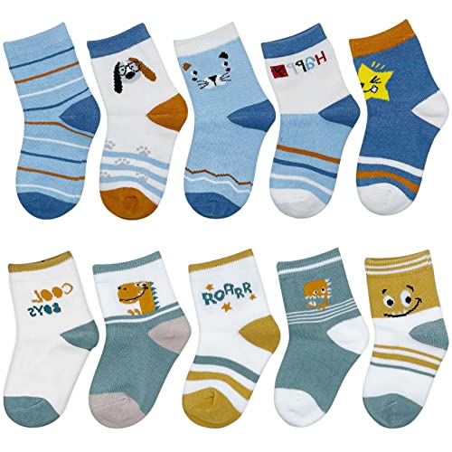 ZYUPHY 10 Pares Calcetines Bebe Algodón Unisex Calcetines Niños Infantil Recien Nacido Cute Dibujos Animados Suave Cómodo Todas Estaciones Apropiado 1-5 Años