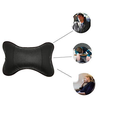 2 Piezas Almohada Cuello del Coche, Almohada para el Cuello de Cuero PU, Suave Transpirable Almohada Cervical Coche, para el Reposacabezas del Asiento de Coche(Negro)