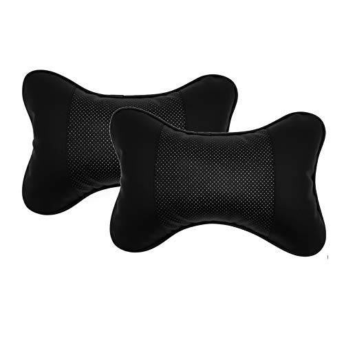 2 Piezas Almohada Cuello del Coche, Almohada para el Cuello de Cuero PU, Suave Transpirable Almohada Cervical Coche, para el Reposacabezas del Asiento de Coche(Negro)