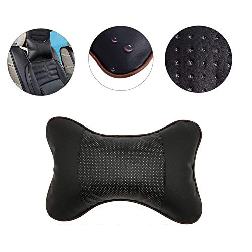 2 Piezas Almohada Cuello del Coche, Almohada para el Cuello de Cuero PU, Suave Transpirable Almohada Cervical Coche, para el Reposacabezas del Asiento de Coche(Negro)