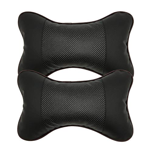 2 Piezas Almohada Cuello del Coche, Almohada para el Cuello de Cuero PU, Suave Transpirable Almohada Cervical Coche, para el Reposacabezas del Asiento de Coche(Negro)