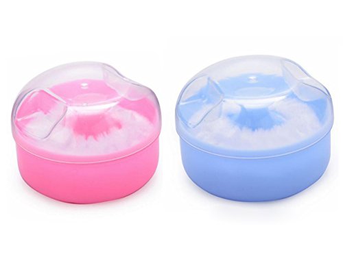 2 UNIDS (Azul + Rosa) Plástico Bebé Niño Cuidado piel Después baño Polvos sueltos Estuche Cara Cuerpo Talco Maquillaje Contenedor almacenamiento Contenedor Dispensador con esponja suave