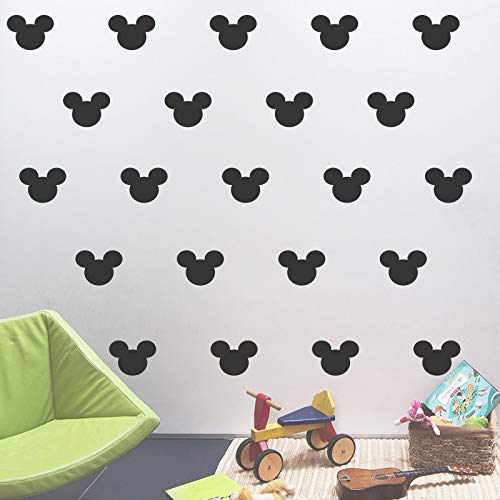 24 piezas de PVC de dibujos animados Mickey Mouse Head Wall Sticker Baby Nursery Cute Animal Wall Decal habitación de los niños, vinilo arte de pared fácil extraíble (negro)