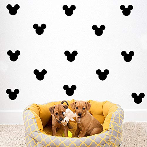 24 piezas de PVC de dibujos animados Mickey Mouse Head Wall Sticker Baby Nursery Cute Animal Wall Decal habitación de los niños, vinilo arte de pared fácil extraíble (negro)