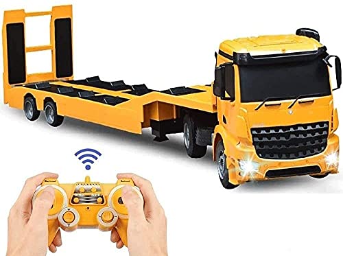 2.4GHZ Camión De Control Remoto Eléctrico Modelo De Vehículo De Construcción Transportador Camión De Carga Remolque De Cama Plana Con Control Remoto Grande Juguete Para Niños Todo Terreno Monster Truc