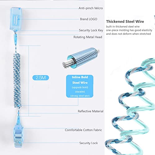 2.5M Cuerda de Tracción Niños,Pulsera Infantil Anti-Perdida Cinturón para Niños Anti-perdida Arnés de Seguridad para Niños con Serratura e Cintura,para Caminar Compras(Azul)