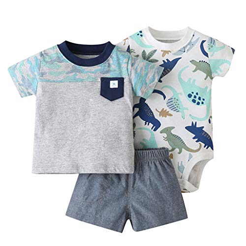 3 Paquetes Bebé Niños Pijama Atuendo Juegos de Ropa, NiñIto Camiseta + Pantalones Cortos + Body Conjunto de Ropa 9-12 Meses