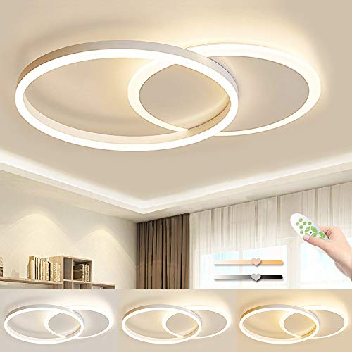 36W LED Lámpara De Techo, Luces De Techo Moderno De Dos Círculos, Regulable con Función De Memoria, Apto Para Sala De Estar Dormitorio, Lámpara De Techo De Habitación Infantil, L55cm * W40cm * H6cm