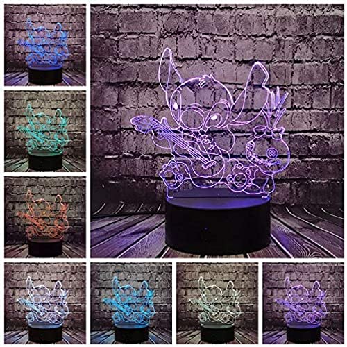 3D LED Lámpara De Mesa Sombra Guitarra En Forma De Oso De Peluche Marioneta De Dibujos Animados Óptico 3D 7 Colores USB Luz Nocturna