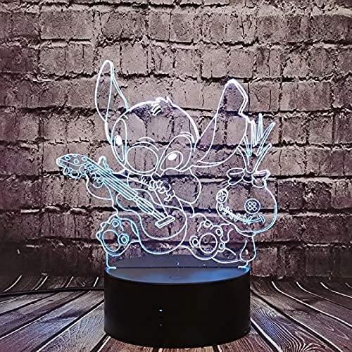 3D LED Lámpara De Mesa Sombra Guitarra En Forma De Oso De Peluche Marioneta De Dibujos Animados Óptico 3D 7 Colores USB Luz Nocturna