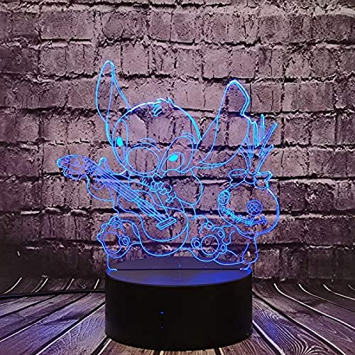 3D LED Lámpara De Mesa Sombra Guitarra En Forma De Oso De Peluche Marioneta De Dibujos Animados Óptico 3D 7 Colores USB Luz Nocturna