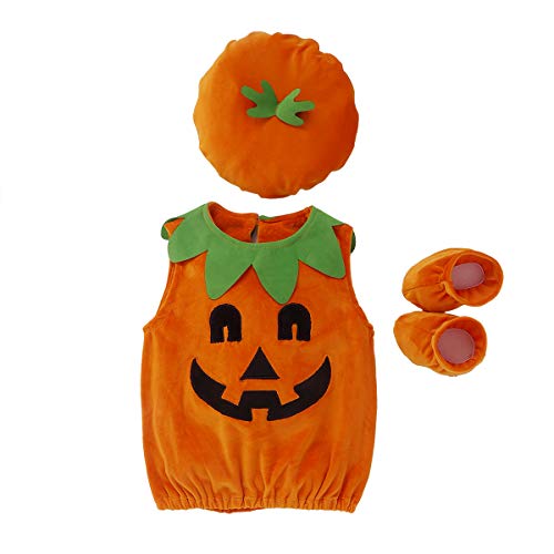 4 Piezas Conjunto de Ropa Halloween para Bebé Recién Nacida Traje Mameluco de Manga Larga + Falda de Tul + Diadema/Sombrero + Calentadores de Piernas para Niñas Pequeñas