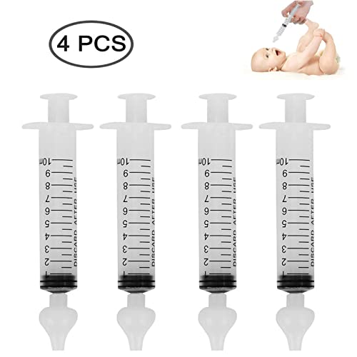 4 piezas de Aspirador Nasal Bebes, irritador nasal de jeringa, 10 ml Aspirador Nasal, Irrigador Nasal Jeringas Punta Succión Silicona, seguro y cómodo, no tóxico y sin sabor, reutilizable