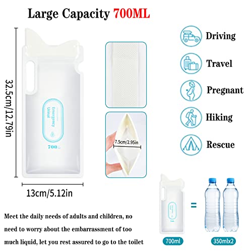 4PCS 700ML Bolsas de Orina Desechables, Bolsa Orinal Portatil, Urinario Portátil Unisex para Mujer Hombre Niños y Mujeres Embarazadas, Ideal para Viajes en Coche, Camping, al Aire Libre y Emergencias.