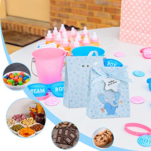 50pcs Cajas de Regalo de Elefante 8x4x10cm Bolsas Pequeñas Azul Caramelos Dulces Galletas Chocolates Bombones para Fiesta Comunión Bautizo Baby Shower Cumpleaños Infantil Niños con Etiquetas Cuerda