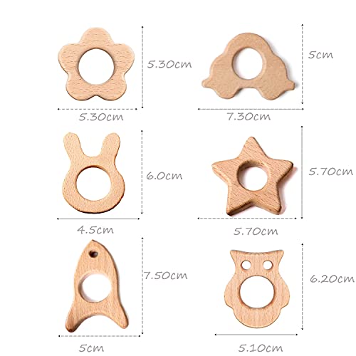 6 Piezas Madera Juguete de Lactancia Animal de Madera Orgánica, Kit Pendiente de Madera para Animales Diy Accesorios de Enfermería Mordedor Madera (6pcs)