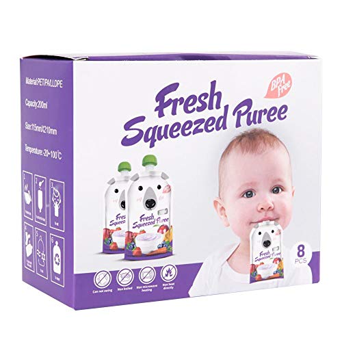 8pcs Fill n Squeeze bolsas de destete reutilizable Squeeze, 200 ml bolsas de alimentos paquete bolsa portátil fruta vegetal comida bolsa de bebida para niños pequeños niños