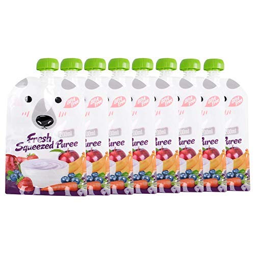 8pcs Fill n Squeeze bolsas de destete reutilizable Squeeze, 200 ml bolsas de alimentos paquete bolsa portátil fruta vegetal comida bolsa de bebida para niños pequeños niños