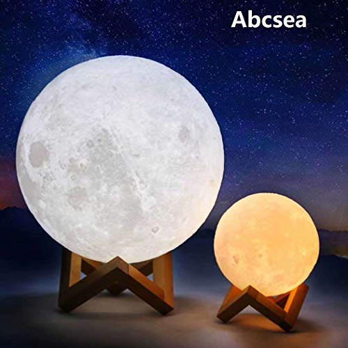 Abcsea novedad lámpara de luna 3d con 7 colores, cómodo lámpara de luna led 3d, Lámpara de luna romántica, 18 cm Luz de noche de romántico