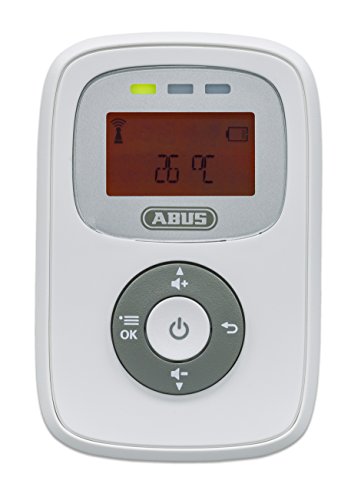 ABUS 73126 - Vigilabebés con sensor de temperatura, pantalla iluminada, alcance de 300 m, inalámbrico, batería, color blanco