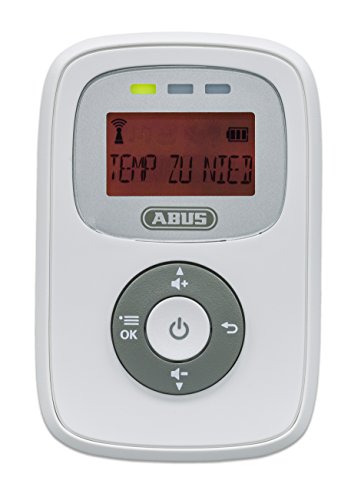 ABUS 73126 - Vigilabebés con sensor de temperatura, pantalla iluminada, alcance de 300 m, inalámbrico, batería, color blanco