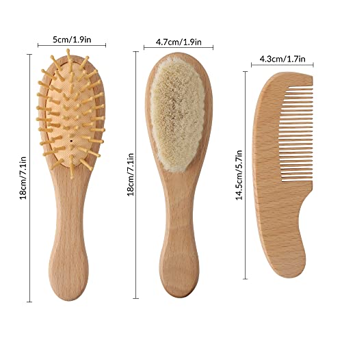 Aedcbaide Juego de cepillo y peine para el cabello de bebé, 4 piezas, cerdas de cabra suaves, cepillo de pelo de madera natural, producto perfecto para el cuidado del cuero cabelludo para bebé