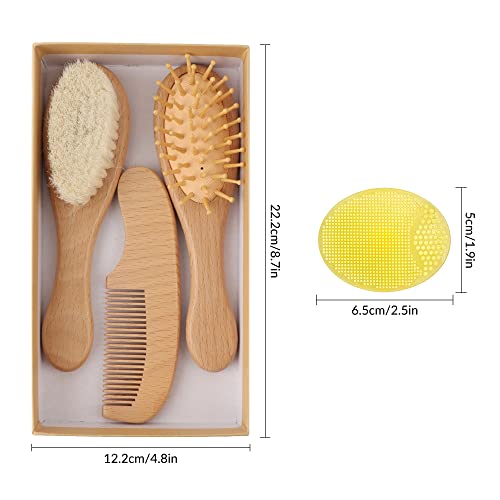 Aedcbaide Juego de cepillo y peine para el cabello de bebé, 4 piezas, cerdas de cabra suaves, cepillo de pelo de madera natural, producto perfecto para el cuidado del cuero cabelludo para bebé