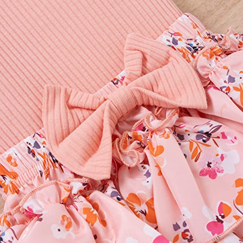 AIOIDI Conjunto de Ropa para Bebe Niña Recién Nacida Top Sin Mangas con Volantes Falda Floral de Verano Diadema Conjunto de 3 Piezas，Rosa，3-6meses